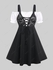 Plus Size Lace-up Ruffles Pocket Lace Panel Cold Shoulder Vintage Dress - 5x | Us 30-32
