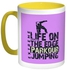 Life on the Edge Jumping Printed Coffee Mug Pink/White/Yellow 11ounce