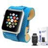 PU Leather Watch Band Strap with screen protector for 38mm Apple Watch Blue
