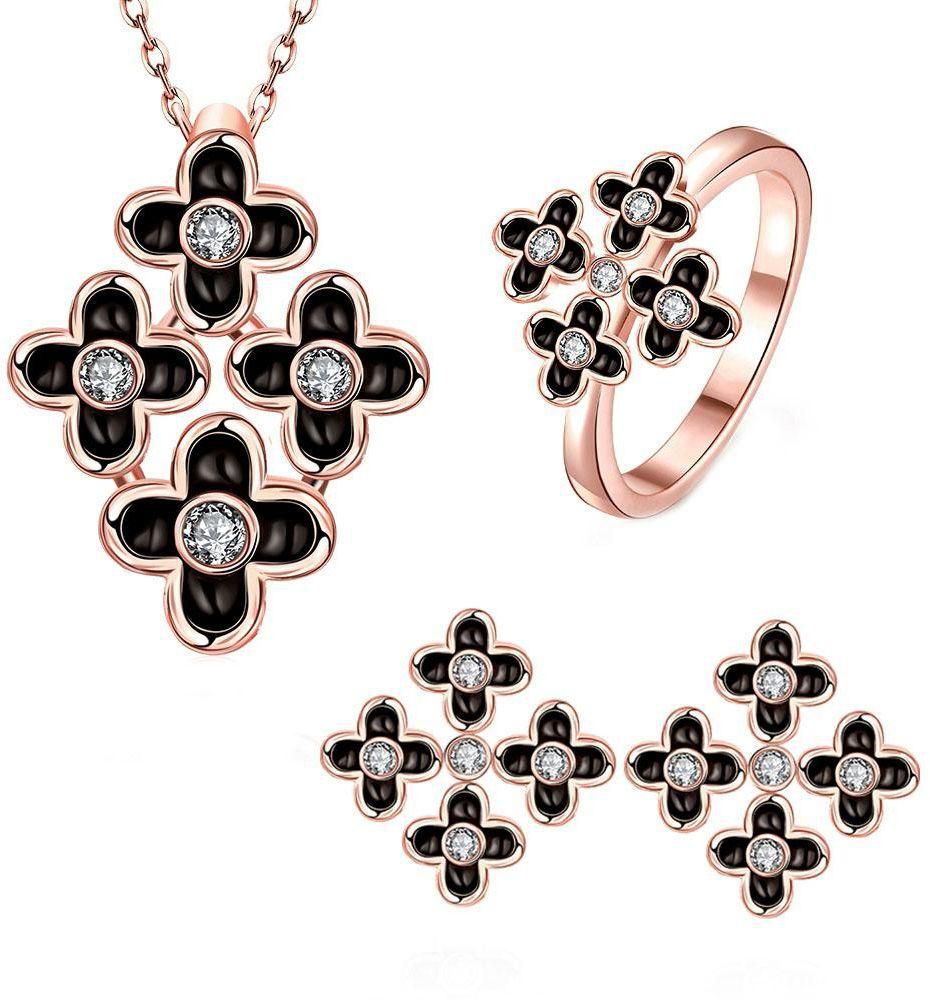Mysmar Women's  Rose Gold Plated Flower Design with White Crystal Jewelry Set - AR1026