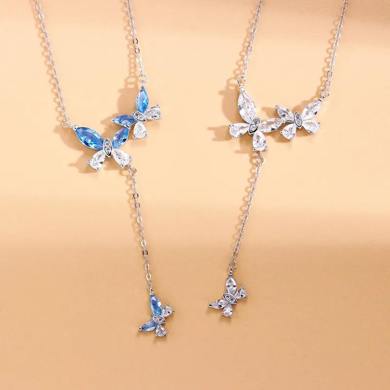 S925 Sterling Silver Butterfly Tassel Necklace for Girls, High Grade, Sweet, Light Luxury Neckchain, Korean Version Collar Chain Jewelry Wholesale