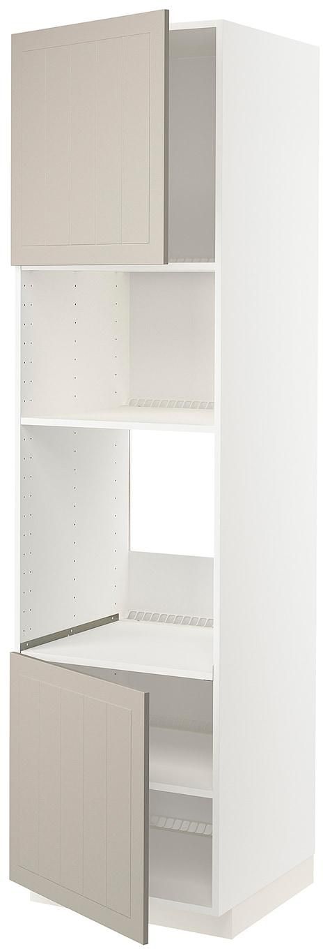 METOD خزانة عالية لفرن/ميكرويف بابين/أرفف - أبيض/Stensund بيج ‎60x60x220 سم‏