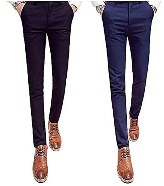 Fashion 2 Pcs Soft Khaki Men's Trouser -Black&Navy Blue