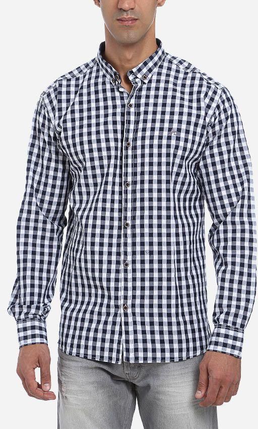 Andora Checkered Long Sleeves Shirt - Dark Blue