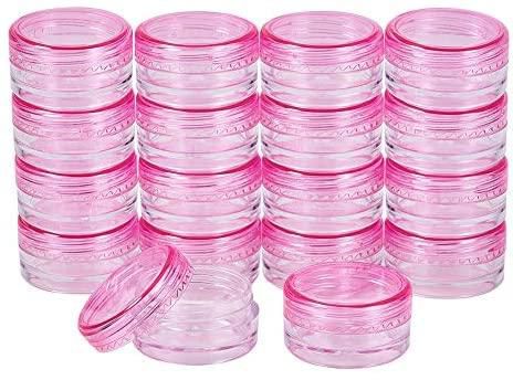 PH PandaHall Elite 120Pcs 3G 0.1Oz Round Empty Clear Container Jar With Pink Screw Cap Lid For Makeup Cosmetic Samples Bead Small Jewelry Nails Art Cream 0.1 Oz Pink Cap