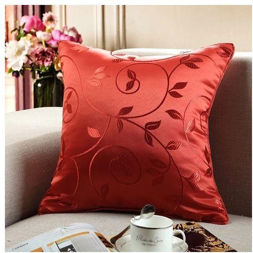 No Brand European Style Simple Style Lobular Flower Jacquard Pillowcase 18x18inch - Red