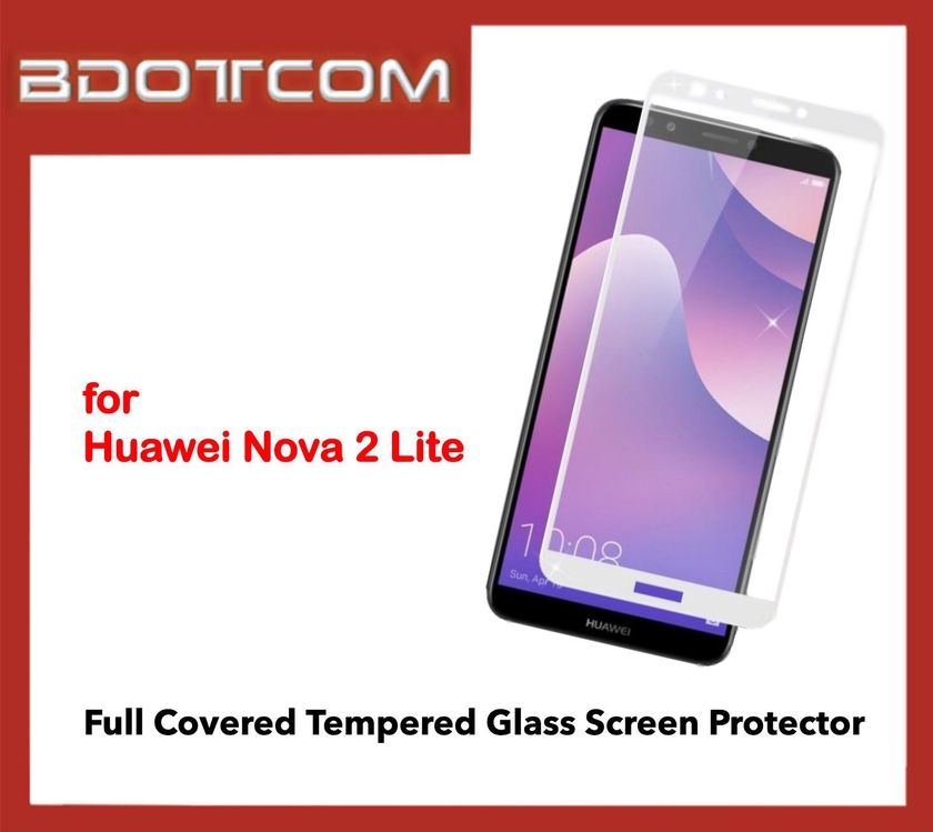 Bdotcom Full Covered Glass Screen Protector for Huawei Nova 2 Lite (White)