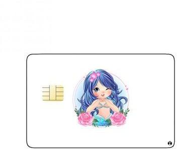 PRINTED BANK CARD STICKER Cute Girl Drawing With Flowers