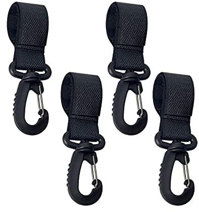 Stroller Hooks, KASTWAVE Buggy Clips 4Pcs ABS Stroller Hooks, Carabiner Hook, Stroller Organizer Hook Clip, Convenient Stroller Accessories Bag Hooks for Hanging Diaper Bags Purse 360-degree Rotation