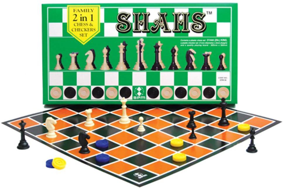 Shahs Chess and Checkers Green Board Game 2 in 1 Set SPM 86 (Family Set)