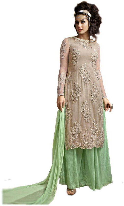 Salwar Kameez for Women - Ivory/Green - Free Size