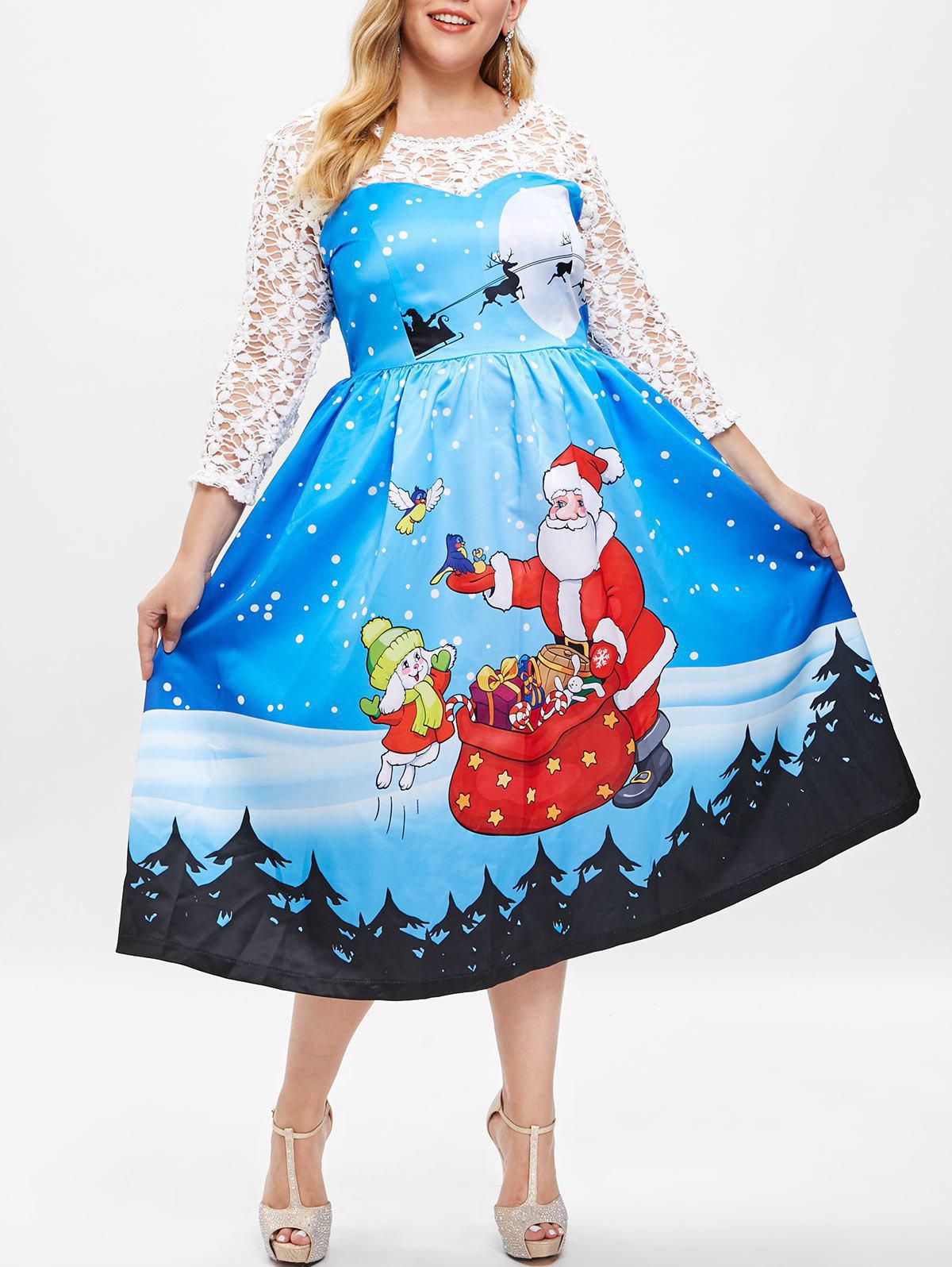 Plus Size Christmas Lace Insert Dress - 4x