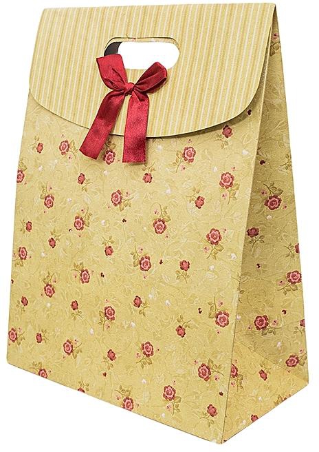 Generic Luxury Paper Bord Carrier/ Gift Bag - Brown with Scarlet Maroon Bow