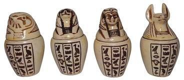 Set Of 4 Egyptian Ancient Canopic Jars Canopy Jar Organs Storage Statue Statues Pharaoh Pharaohs Mythology Decor