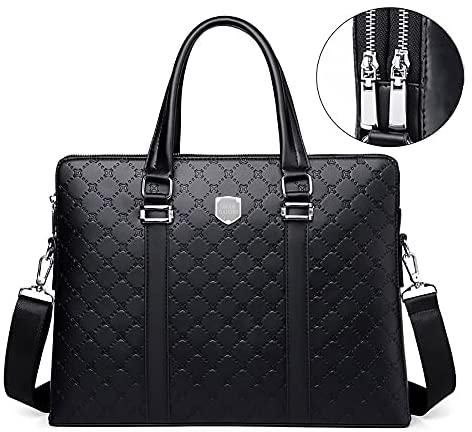 14" Leather Messenger Bag Briefcase Laptop Bag for Men - Compatible with 13-14 inch Laptop MacBook Pro/MacBook Air/iPad Pro 12.9" (Black)