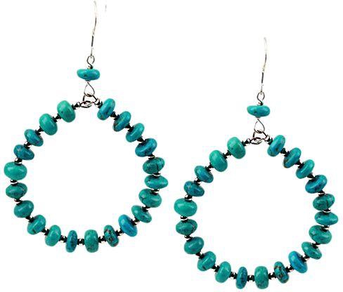 Mysmar Turquoise and Silver Color Metal Beads Big Hoop Earrings [E1559]