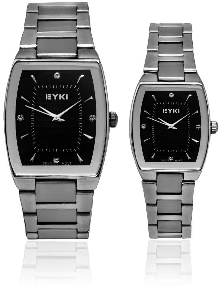 EYKI KM037 For Couple Rectangle Silver Stainless Steel Dial [Analog, Casual Watch]