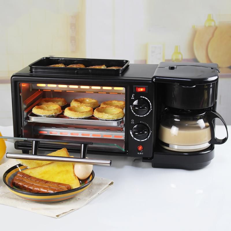 Breakfast Maker Station Toaster Oven Electric Coffee Maker 3-In-1