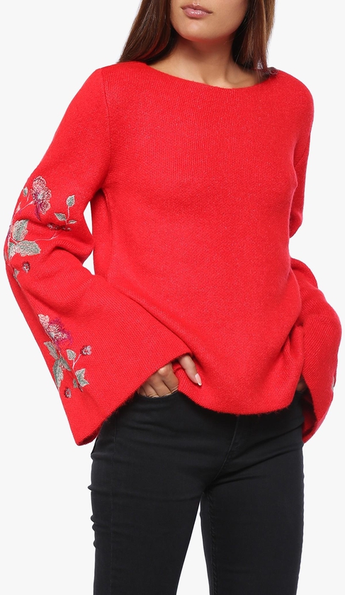 Red Floral Embroidered Sweater