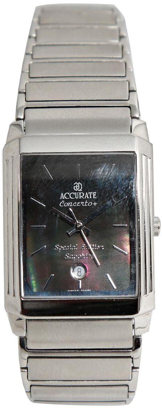 Casual Watch for Men by Accurate, Silver, Rectangle, AMQ1197