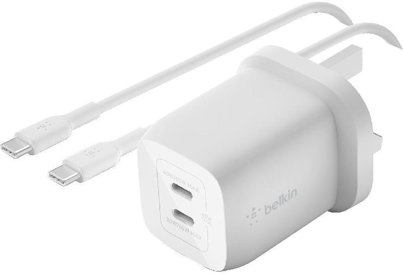 Belkin Boost CHARGE Pro Dual USB-C GaN Wall Charger with PPS 65W + USB-C to USB-C Cable