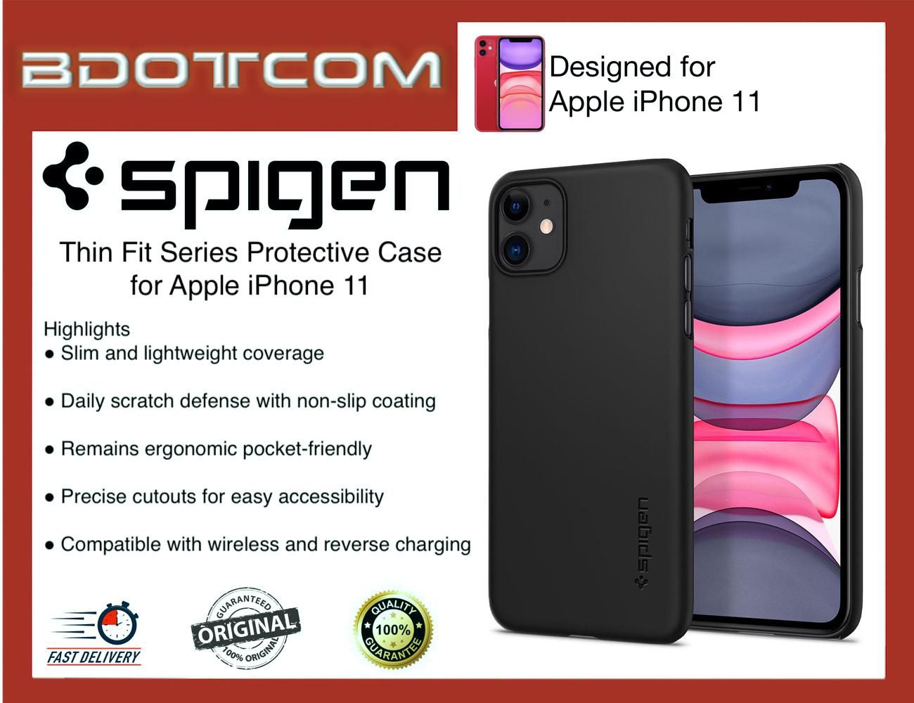 Spigen Apple iPhone 11 Protective Case Thin Fit Series (Black)