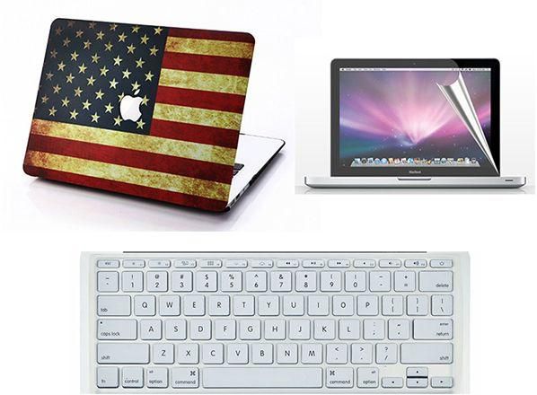 Vintage USA United States Flag Glossy Crystal Case for Macbook Pro 13 inch with Screen Protector