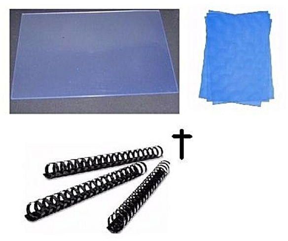 100 Hard Binding Paper Cover(Blue), 100 Transparent + 100 Size 10mm Spiral Binding Ring(Black)