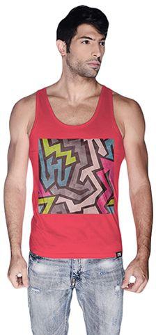 Creo Abstract 01 Retro Printed Tank Top for Men - L, Pink
