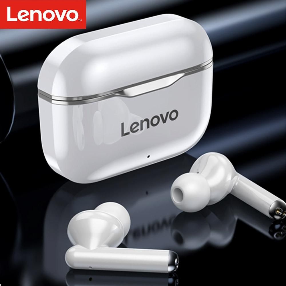 Lenovo-Grey LivePods LP1 True Wireless Earbuds BT 5.0 Headphones TWS Stereo Earphones with Touch Control Dual Hosts TWS Headsets IPX4 Waterproof Sports Headphones with Noise Reduction Technology HD ca