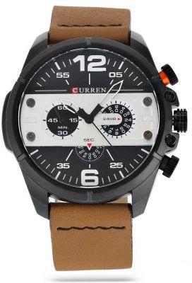 Curren Men's Black and White Dile Leather Strap Watch 8259
