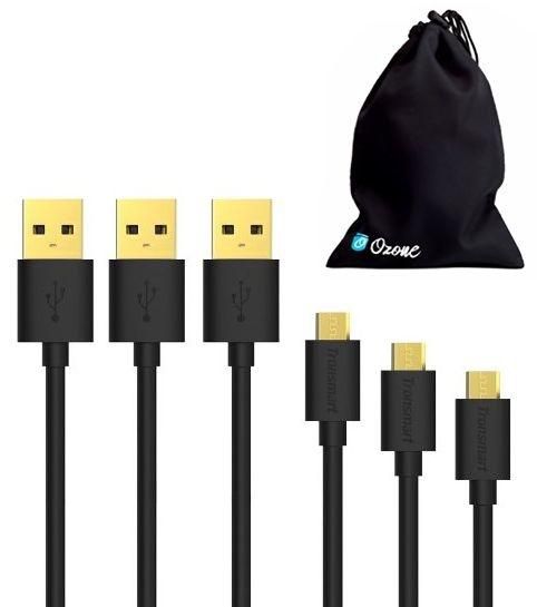 Tronsmart 20AWG Charge Micro USB Cable with Ozone Carry Bag for Galaxy S7, S7 Edge and More- Black