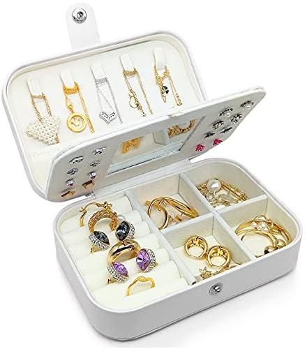 Small Jewelry Box - Mini Jewelry Box - Women Travel Jewelry Case, Portable Small Jewelry Organizer For Rings Earrings Necklace (White)