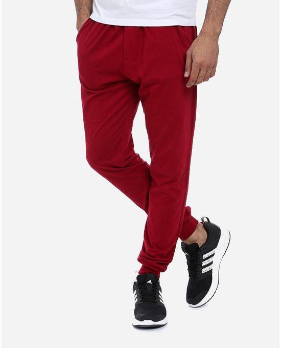 Solo Solid Pants With Rib Band- Dark Red