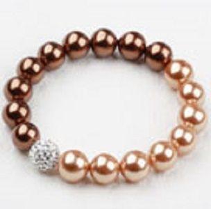 Copper Brown and Light Skin Pearl and Rhinstone Elastic Bracelet