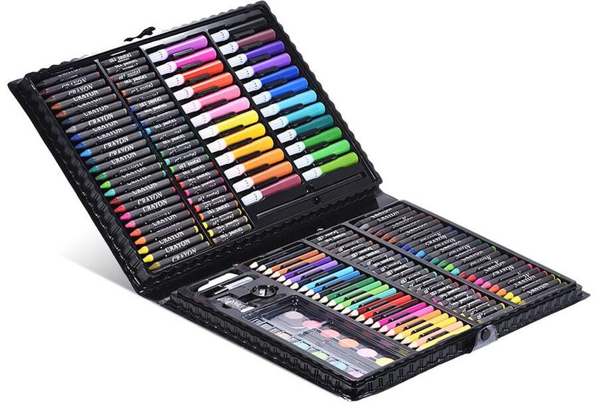Generic-168pcs Drawing Pen Art Set Kit Painting Sketching Color Pencils Crayon Oil Pastel Water Color Glue with Case for Children Kids