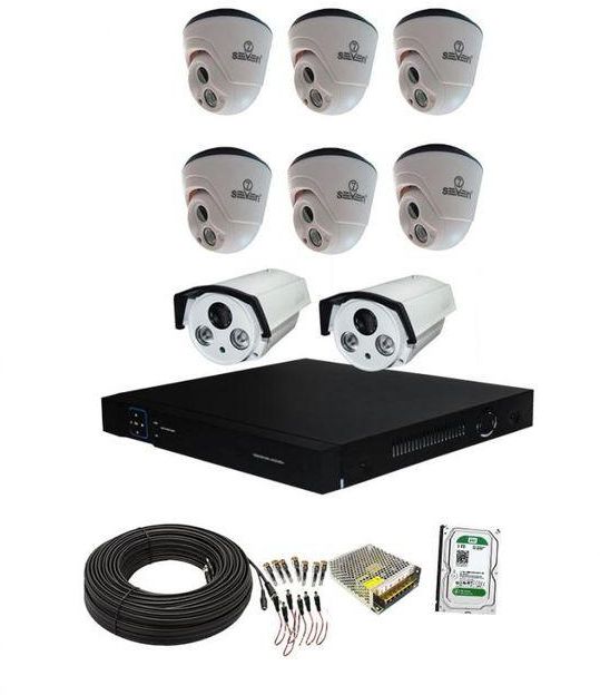 Seven Kit AHD 8 Channels DVR +6Indoor cam seven+2out door first +80m cable+HDD 2t+power supply 10A
