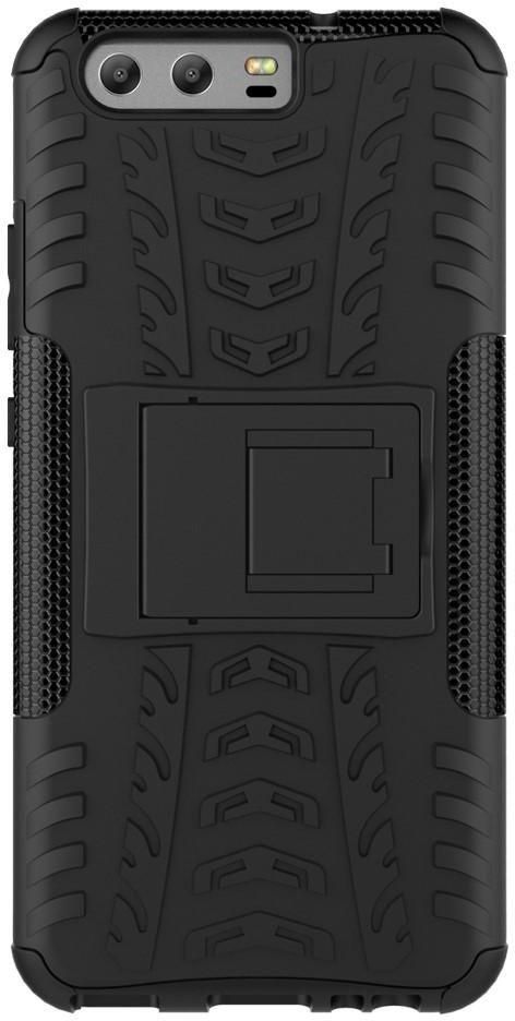 For Huawei P10 Tyre Pattern Kickstand PC / TPU Phone Case - Black