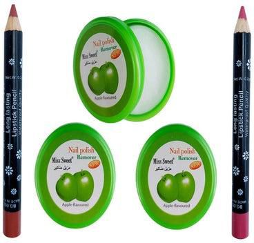 5-Piece Apple Flavoured Nail Polish Remover Pad And Lipstick Pencil White