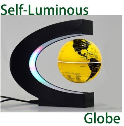 Magnetic Levitation Globe Gold Color World Map Globe with C Shape Stand Self-Rotation Self-Lighting For School Teaching Office Desk Home Decoration