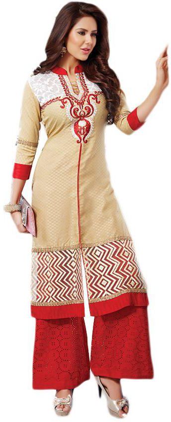 Fancy Readymade Plazzo Salwar Suit For Women,Beige,Size XL,KTS1602XL