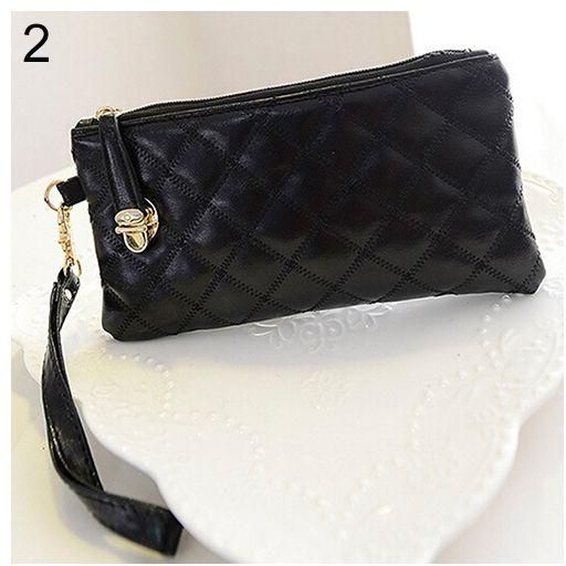Women Soft Rhombus PU Leather Clutch Wallet Long Card Holder Purse Handbag
