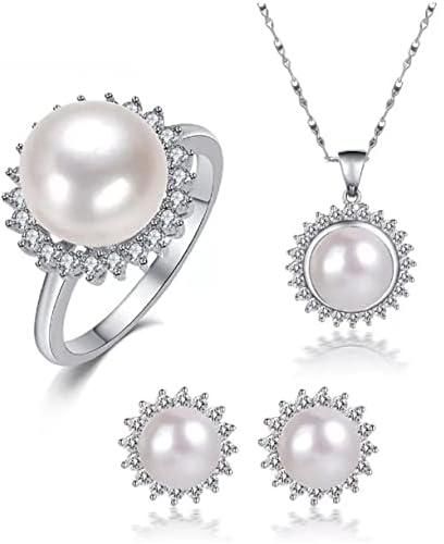 AAAA Pure Natural Pearl Jewelry Set Silver Crystal NP870019