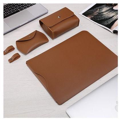 Generic Leather Laptop Sleeve Bag For Macbook Air 13 Case 11 12 15 Touch Bar Notebook For Xiaomi Pro 13.3 15.6 Surface Pro 3 4 5 6 Cover( For Xiaomi Pro 15.6)(brown Sets)