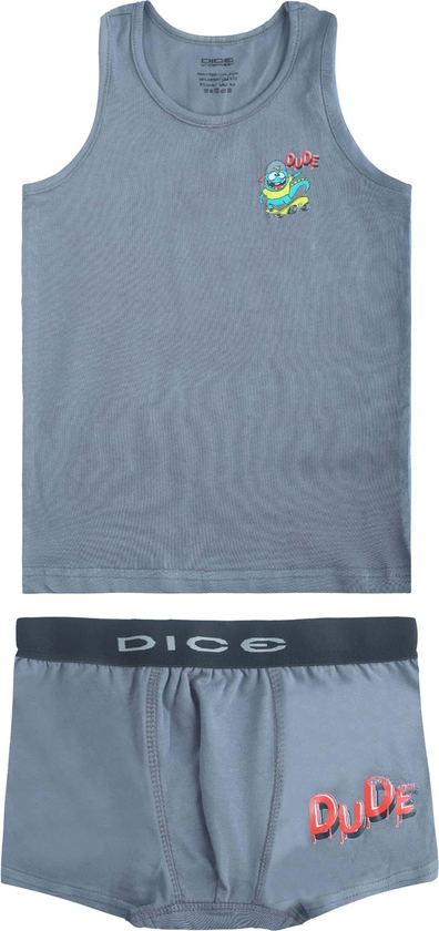 Get Dice Printed Cotton Underwear Set For Boys, 2 Pieces - Grey with best offers | Raneen.com