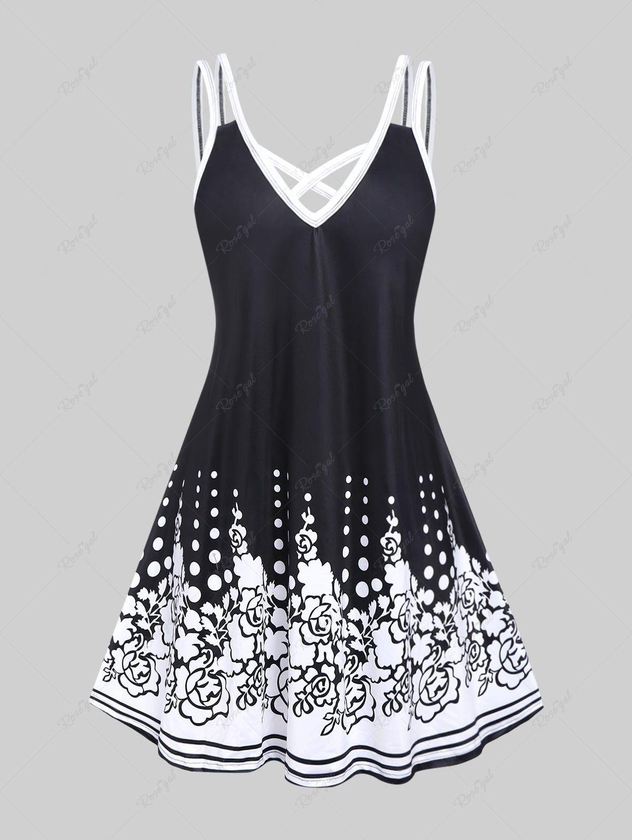 Plus Size Monochrome Floral Print Crisscross Dress - 5x | Us 30-32