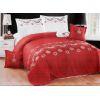 King Size - 6 Pieces Embroidered Duvet Cover Set - White and Red Paisley Design