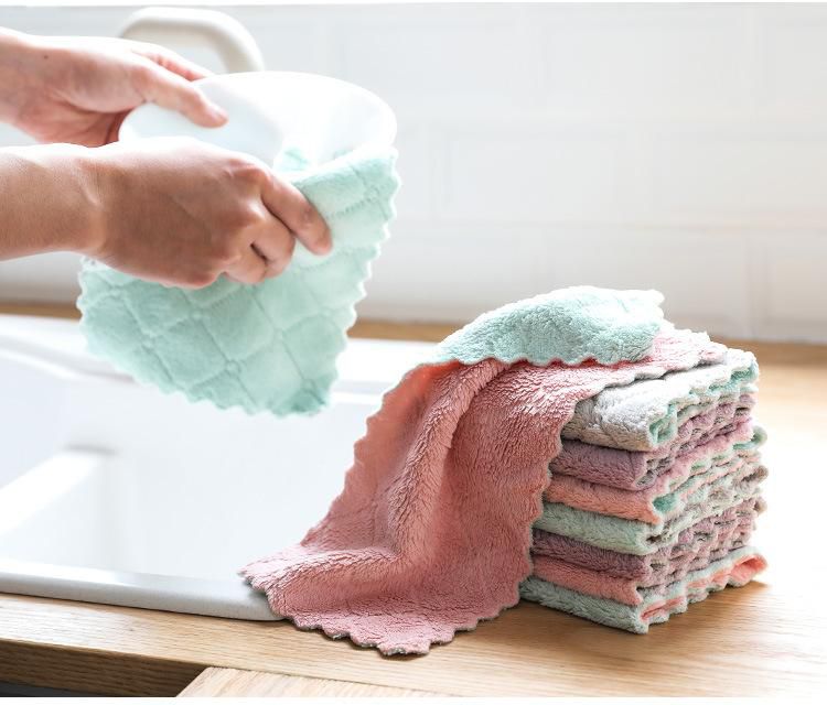 Gdeal 3 Pcs Two-Color Rag Absorbent Double-Sided Dish Cloth Towel (Multi-color)