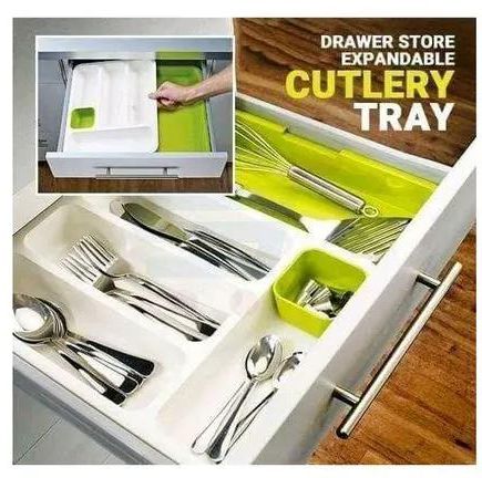 Kitchen Expandable Drawer Cutlery Organizer Tray Green/White 1 Piece