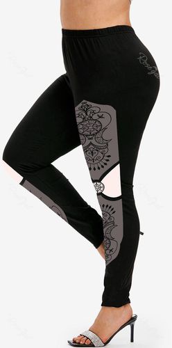 Plus Size Ethnic Printed Colorblock Skinny Leggings - M | Us 10
